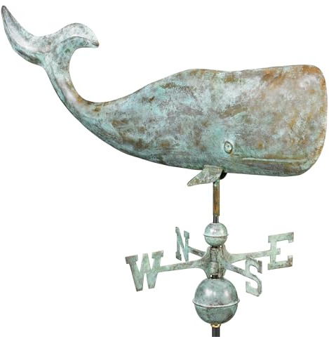 Good Directions Segnavento a Forma di Balena, 94 cm, Rame Blu Verde, Nautico, Patina