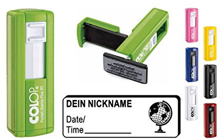 Geocaching Stempel Rectangular Rubber Stamp 'Globus' with Personal Cachername/Nick Name, 37 x 14 mm, Black Chassis