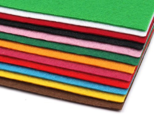 Dekorativer Filz/Bastelfilz, Größe 20x30cm DIN A4, Stärke 1,5-2mm, 12 Bögen (Mix 1)