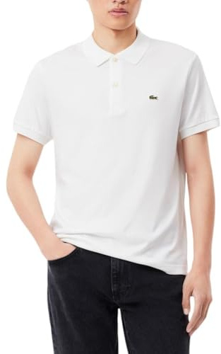 Lacoste Men's Regular Fit Cotton Pima Polo Shirt, White, Large