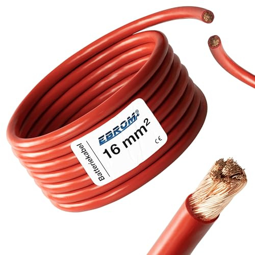 EBROM Batteriekabel ROT 16 mm² 99,9% OFC Kupfer flexibel, 16 mm2 Meterware | PLUS Kabel, Stromkabel 12V, 24V, 48V - H07V-K Aderleitung, Batterie, Solar (Anzahl/Stück im Warenkorb = Kabel in einer Länge)