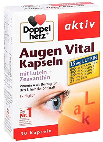 Doppelherz Augen Vital Kapseln mit Lutein + Zeaxanthin – Nahrungsergänzungsmittel mit Vitamin A und Zink – 30 Kapseln
