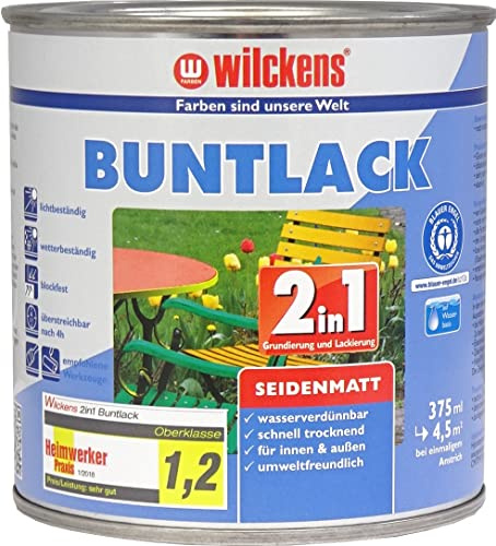 Wilckens 2-i-1 akryl färglack för inomhus- och utomhusbruk, sidenmatt, 375 ml, RAL 7035 ljusgrå