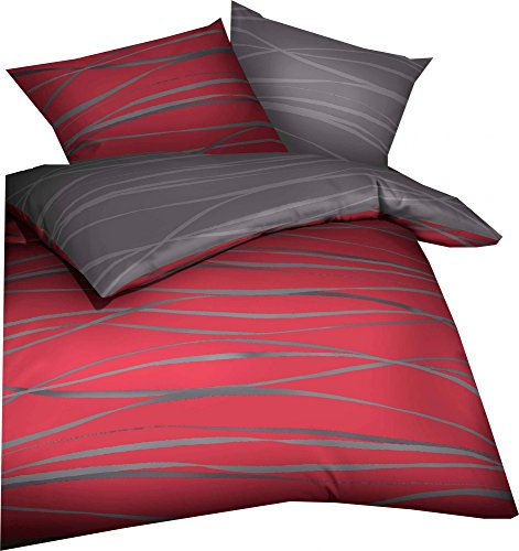 Kaeppel Wende- Bettwäsche 'Motion' Mako-Satin rubinrot Größe: 135x200 cm (80x80 cm)