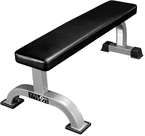 Valor Fitness Flat Bench - Arched Base for Additional Support – Max Weight 550 lbs - Home Gym Equipment