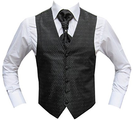 MMUGA Hochzeitsweste Set mit Plastron Schwarz 50