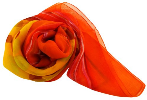 TigerTie Damen Satin Halstuch orange gelb grün gepunktet 90 x 90 - Tuch Nickituch Schal