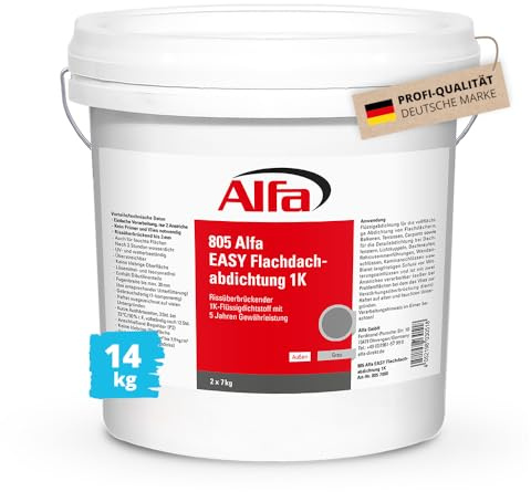 2x Alfa Flachdachabdichtung 7 kg Flüssigkunststoff für Dach – Garagendach | Profi Qualität – Gebrauchsfertiger Flüssigkunststoff für Flachdächer, Garagen und Carports, UV-beständig und rissüberbrückend