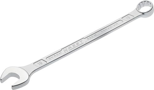 HAZET: Ring-Maulschlüssel 600N-19 verchromt | Ringschlüsselkopf 15° abgewinkelt - Abtrieb: Außen Doppel-Sechskant, Schlüsselweite: 19 mm, Schaft mit extra stabilem HAZET Doppel-T-Profil