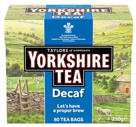 Yorkshire Tea Décaféiné Thé Noir, 80 Sachets | Thé Noir Décaféiné, Mélange Plein de Saveurs sans Caféine, Goût Traditionnel et Rond, Rainforest Alliance