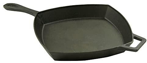 Bayou Classic 7433 12-in Square Cast Iron Skillet Features Helper Handle Perfect For Breakfast Pan Frying Sautéing and Baking
