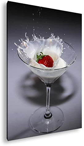 deyoli Petit verre à cocktail avec fraise et crème au format : 80 x 60 cm - Impression numérique de qualité supérieure avec cadre, pas de poster ou d'affiche