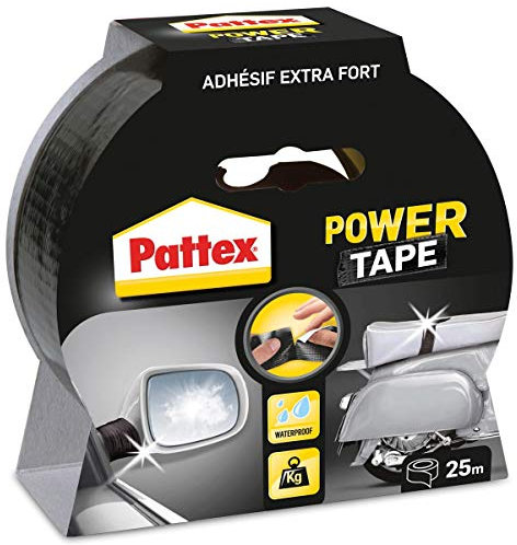 Pattex Power Tape - Adhésif extra-fort noir (rouleau de 25 m) – Bande adhésive toilée tous supports – Ruban adhésif étanche pour charges lourdes