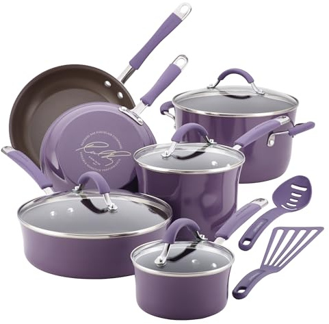 Rachael Ray Cucina Nonstick Cookware Pots and Pans Set, 12 Piece, Lavender