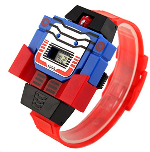 VIGOROSO Boys Children Kids Digital Pu Watch Transformers Bumblebee Cartoon Wristwatch (Red Band)