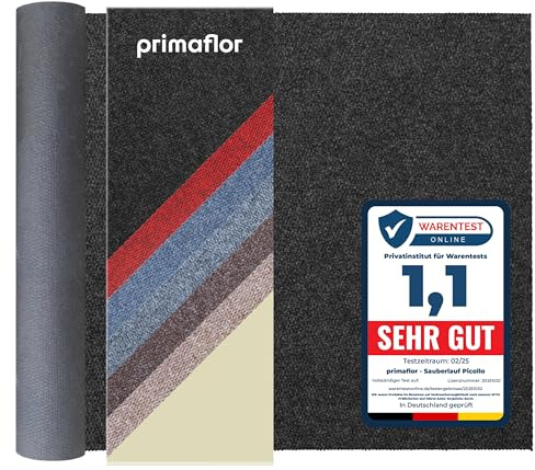 Primaflor Sauberlauf - PICOLLO, Anthrazit, 1,00m x 4,00m, Rutschfester Schmutzfangläufer Meterware, Robuster Küchenläufer nach Maß, Zuschneidbarer Teppichläufer, Eingangsmatte für Flur und Windfang