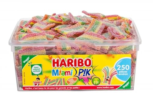 HARIBO - Miami PIK - Bonbons Piquants - Sans Colorants Artificiels & Sans Gélatine - Boîte De 250 Bonbons Piquants