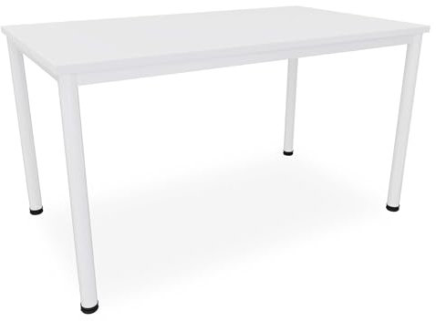Dila GmbH Schreibtisch/Besprechungstisch in verschiedenen Größen und Farben weißes Metallgestell Konferenztisch Arbeitstisch (B: 140 cm x T: 80 cm, Weiß)