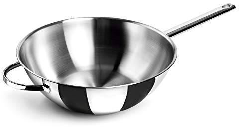 Lacor - 79830 - Wok Belly, Acier inoxydable 18/10, Ø 30cm, 4.50 litres, Convient pour l’induction, Fond sandwich, Va au four, Passe au lave-vaisselle