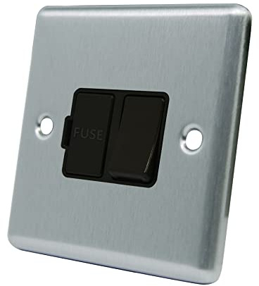 AET CSCSFSBL 13 A Satin Finish Chrome Classical Switched Fused Spur Connection Unit with Black Insert Plastic Rocker Switch