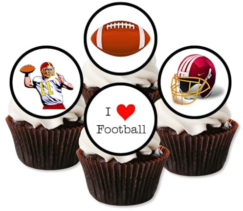 48 American Football Cupcake Toppers, Dekoration aus amerikanischen Football-Essigscheiben für Super Bowl-Partys und Sportgeburtstage, 3 cm Scheiben (ungeschnitten)