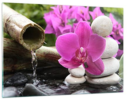 Wandbilder Dekoration Wohnzimmer Orchidee Bambus Dekoration Spa Bilder auf Glas 120x80cm Glasbild Schlafzimmer Küche Deko Wand Kunstdruck Art Groß XXL Wanddeko Bild im Glas Modern GAA120x80-2666
