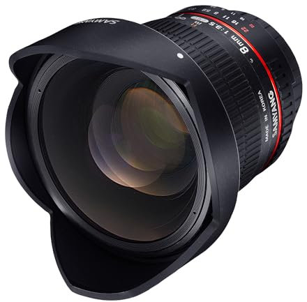Samyang 8/3,5 Objektiv Fisheye II DSLR Nikon F AE manueller Fokus automatischer Blendenring Fotoobjektiv, Superweitwinkelobjektiv schwarz