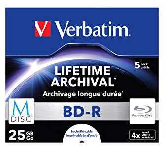 Verbatim MDISC BD-R Blu-ray Rohlinge, 25 GB, Blu-ray-Disc mit 4-facher Schreibgeschwindigkeit, 5er-Pack Jewel Case, großflächig bedruckbar, Blu-ray-Disks für Video- und Audiodateien