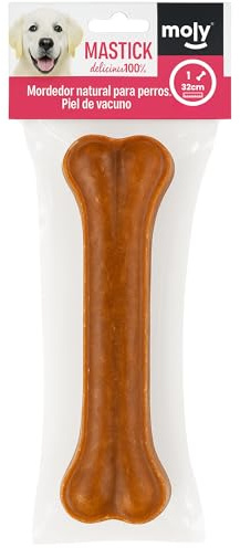 Moly Hueso Prensado Natural para Perros de 32 cm | Snack de Larga Duración para Masticar | Ayuda a Limpiar Dientes | Recompensa Saludable y Baja en Grasa | Ideal para Perros Grandes