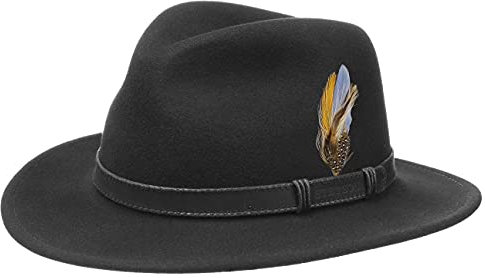 Stetson Rutherford VitaFelt Filzhut Herren Made in USA Wasserabweisend Traveller Packable Garniturband aus Leder Jagdhut Sommer Winter schwarz L (58-59 cm)