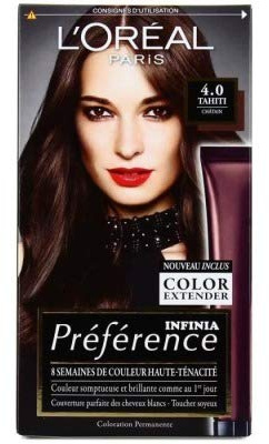 L’ORÉAL PARIS - Coloration Cheveux Permanente - Longue Durée & Lumineuse - Couvre 100% des Cheveux Blancs - Préférence - Nuance : Tahiti (4.0) - Châtain