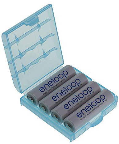 4er Pack Panasonic Eneloop Mignon Typ AA Akkus 2000 mAh BK-3MCCE (Mind. 1900mAh) mit Einer hochwertigen Akkubox der Firma HEIBA Electronics