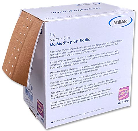 MaiMed plast elastic Pflaster Rolle 6cm x 5m Pflaster Box Wundpflaster Heftpflaster - Elastisch Hautfarben - Starke Klebekraft