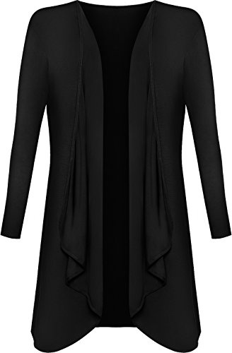 WearAll - Damen Übergröße Lange Wasserfall Cardigan Top - Schwarz - 52-54