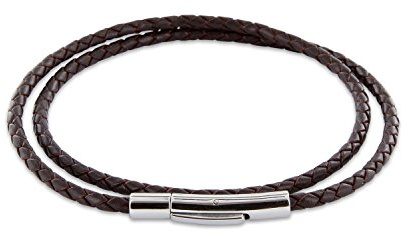 Auroris Echtleder Kette/Armband geflochten 3mm Farbe: braun mit Hebeldruckverschluss aus Edelstahl - Länge: 55cm