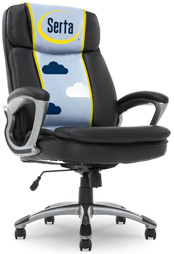 Serta Fairbanks Big and Tall Executive Office Chair - Ergonomic High Back Computer Desk Chair with Lumbar Support, Memory Foam Seat Cushion, Padded Armrests, Bonded Leather, 350 lb Capacity - Black