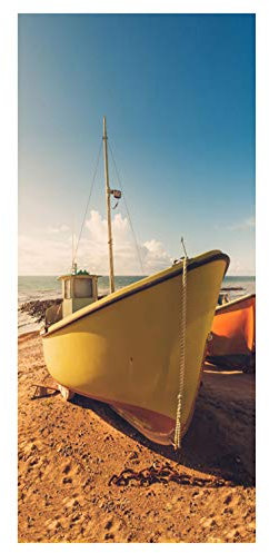 wandmotiv24 Türtapete Boote am Strand TT283 90x200cm Tapete Ufer Meer Küste