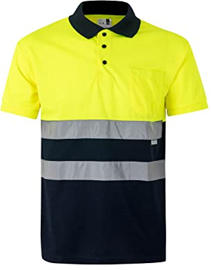 VELILLA 173, Polo Bicolor Manga Corta AV, Color Azul Marino y Amarillo Flúor, Talla L