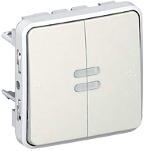 Legrand Interrupteur Va et Vient Lumineux + Poussoir Inverseur NO+NF Lumineux Étanche Plexo Composable IP55, 10AX, 250V, Blanc