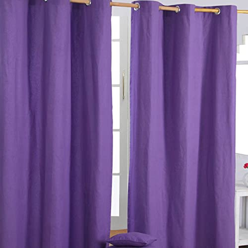 Homescapes 2er Set eifarbige Ösen Gardinen je B137 x L228 cm aus 100% Baumwolle, blickdichte Vorhänge/Dekoschals/Ösenvorhänge für Wohnzimmer oder Küche, lila