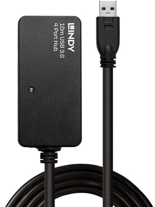 LINDY Rallonge Active USB 3.0 Pro 10m avec Hub 4 Ports Noir 43159