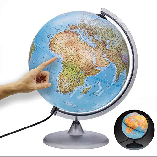 ORBIT GLOBES & MAPS - Leuchtglobus - 30cm Globus mit stabilem Standfuß, Kartenbild 2025 physikalisch/politisch mit LED Leuchte, Aktuelles deutsches Kartenbild, Schülerglobus
