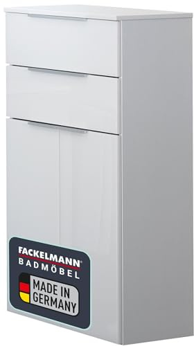 FACKELMANN Doppel-Midischrank Kara/Badschrank mit Soft-Close-System/Maße (B x H x T): ca. 61 x 107 x 32 cm/mit Schubladen und Türen/Korpus: Weiß matt/Front: lackiertes Glas in Weiß