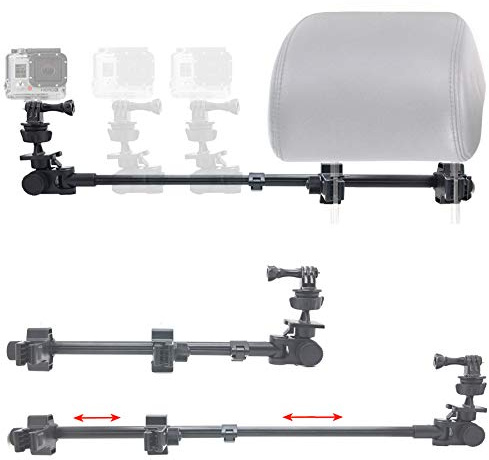 ChargerCity Doppelte Teleskop-Kopfstützenhalterung für alle GoPro Hero Session, Sony Contour ROAM AKASO Yi 4K Action Cam Kamera zum Aufnehmen von Drifting-Rennbahn-Rennbahn-Videos