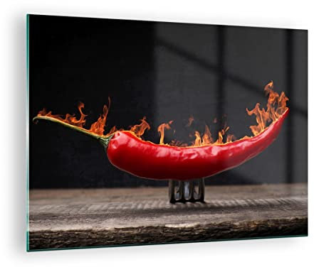 Moderne Impression sur Verre Piment paprika organique agriculture Image Tableau en Verre Decoration Murale 70x50cm Deco Salon Chambre Horizontal Petit Tableaux Decoratifs Muraux Art GAA70x50-3193