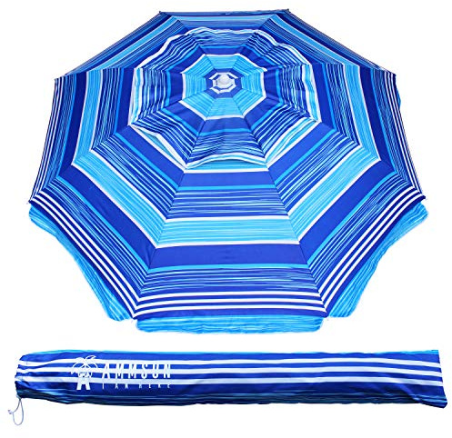 AMMSUN Robuster Sonnenschirm mit neigbarem Sonnenschutz, UV-Schutz 50+, Sonnenschirme und Sonnenschirme mit Tragetasche für Terrasse, Garten, Strand, Pool, Hinterhof, gestreift, 1,8 m