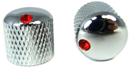 2er Pack Potentiometer Knäufe: dome-top gerändelt chrom mit Ruby Indikatoren