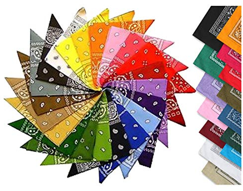 Lizzy | Bandana | 12 Pack, 55x55cm, Multicolour, 100% Cotton, Plain Weave | Versatile Headscarf, Neckwear, Wristband | For Men, Women, Running, Cycling, Sports