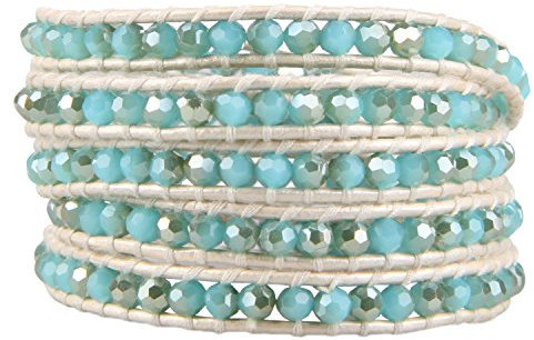 KELITCH Northern-Lights Blau Kristall Perle Leder Armband