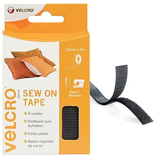 VELCRO Brand VEL-EC60299 Nastro in velcro da cucire, rotolo da 20 mm x 1 m, colore nero, 20mm x 1m